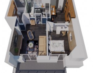 Apartament 3 camere, 61 mp, decomandat, terasa 8 mp, semifinisat, zona Apahida