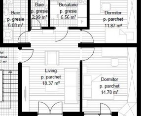 Apartament 3 camere, 61 mp, decomandat, terasa 8 mp, semifinisat, zona Apahida