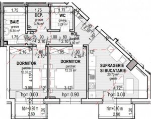 Vindem apartament cu 3 camere, 63 mp, semidecomandat, in zona Lidl Baciu.