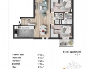 Appartement 3 chambres à vendre dans Cluj-napoca, zone Marasti