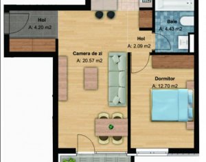 Apartament 2 camere, bloc nou, 58 mp, et. intermediar, cartier Buna Ziua