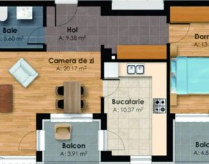 Apartament 2 camere, 59 mp, etaj intermediar, Centru