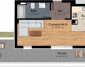 Apartament 2 camere  cu terasa mare in Centru 