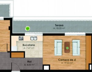 Apartament 2 camere  cu terasa mare in Centru 