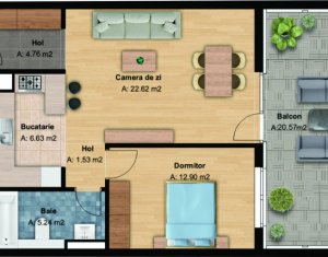 Apartament 2 camere bloc nou cu terasa in Buna Ziua