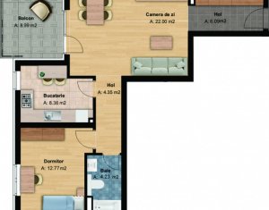 Apartament 2 camere bloc nou cu terasa in Buna Ziua