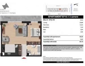 Vanzare apartament 2 camere, 53 mp, finisat, balcon 10 mp, zona Soporului