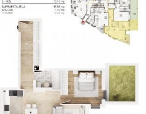 Apartament cu 2 camere, 56 mp bloc nou, terasa, parcare subterana