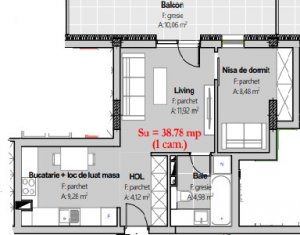 Apartament de vanzare, 1 camera, 38,77 mp, Buna Ziua