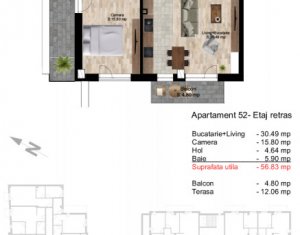 Apartament 2 camere, 52,87 mp, imobil nou in centru, zona Pietei Cipariu