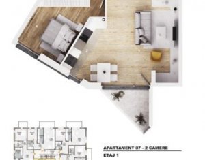 Apartament cu 2 camere, 52 mp bloc nou, balcon, orientare SUD, parcare subterana