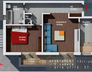 BACIU - Apartament 2 camere, 55 mp, CF la zi, ideal credit prima casa