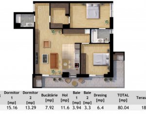 Apartament 3 camere, 80 mp, finisat, mobilat modern, Buna Ziua