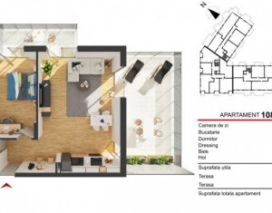 Bloc nou, apartament 2 camere 62 mp, plus terasa de 39mp