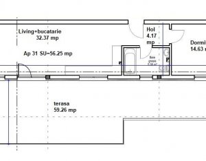 Apartament tip penthouse 56.25 mp+60 mp terasa, zona centrala