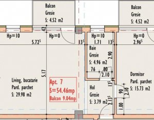 Apartament 2 camere 54,50 mp + 9 mp balcoane, bloc nou, Marasti