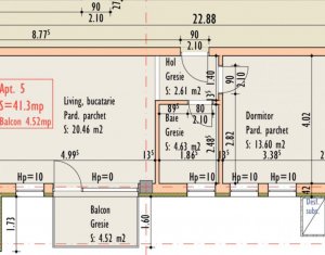 Apartament 2 camere 41,30 mp + 4,50 mp balcon, bloc nou, Marasti