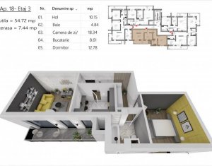 Apartament 2 camere, SU totala 61 mp, Buna Ziua, balcon, imobil nou, 2020