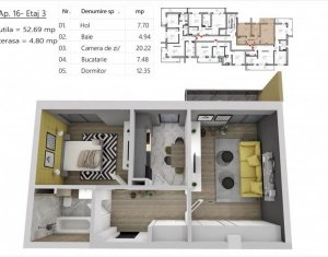 Apartament 2 camere, SU totala 61 mp, Buna Ziua, balcon, imobil nou, 2020