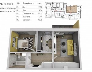 Apartament 2 camere, SU totala 63 mp, Buna Ziua, balcon, imobil nou, 2020