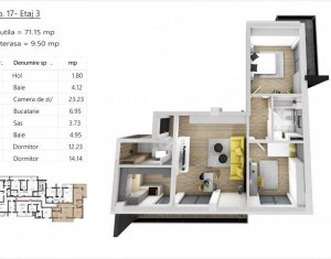Apartament 3 camere, SU totala 91 mp, Buna Ziua, terasa, imobil nou, 2020