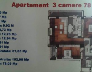 Appartement 3 chambres à vendre dans Floresti