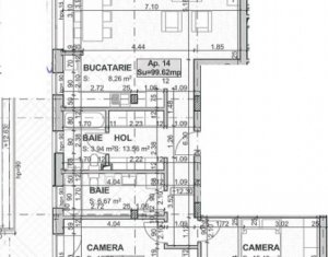 Apartament 3 camere, 100 mp, Borhanci, 2 bai, terasa 157 mp, parcare inclusa