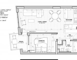 Centru - apartament 2 camere, 57 mp + 7 mp balcon, parcare 