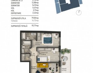 Penthouse de 3 camere, nou, terasa si panorama, zona centrala