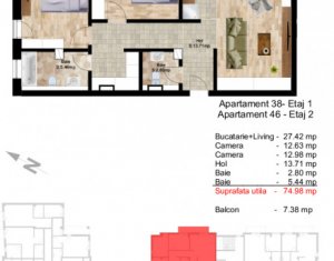 Apartament 3 camere, 75 mp plus balcon, imobil nou in zona centrala 