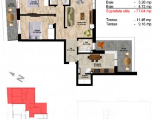 Apartament 3 camere, 77,04 mp plus terase, imobil nou in zona centrala 