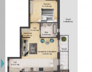 Apartament 2 camere,48,7 mp, terasa 93 mp, parcare subterana, Baciu