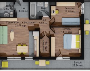 Apartament 3 camere, 68mp, 2 bai, terasa 23mp, parcare subterana, Baciu
