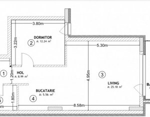 Vanzare apartament bloc nou cu CF, Centru, etaj 4 din 6, 56 mp, parcare, balcon