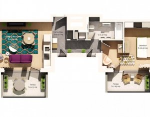 Apartament 2 camere, 63 mp, 2 terase, proiect nou si modern, Centru