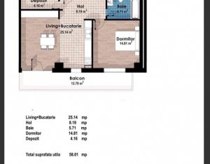 Apartament 2 camere, 58 mp, etaj 1, parcare, Complex Luminia