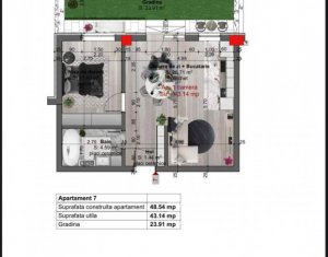 Apartament semifinisat, cu 2 camere, gradina de 23,91 mp, zona Cetatii