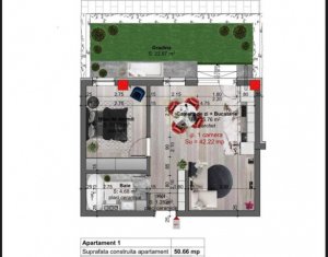 Apartament semifinisat, cu 2 camere, gradina de 23,91 mp, zona Cetatii