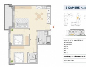 Apartament finisat, 3 camere, confort sporit, semicentral