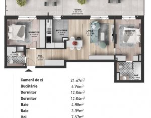 Apartament cu 3 camere + parcare, bloc nou, in Marasti, zona Clujana