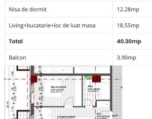 2 camere, 40,3mp, balcon 3,9mp, etaj 3, garaj, finisat, Dambul Rotund