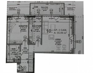 Borhanci | 2 camere decomandat | etaj 1 | 56 mp + balcon 