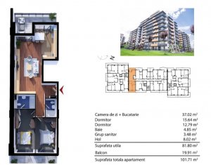 Apartament 3 camere 81,80 mp+2 balcoane, garaj, Grand Park Residence, Sopor