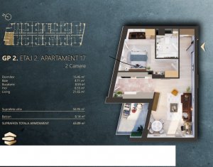 Vanzare apartament 2 camere, 65 mp, bloc nou