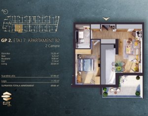 Vanzare apartament 2 camere confort sporit, 69.64 mp, bloc nou