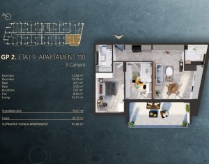 Apartament cu 3 camere, 97.40 mp, bloc nou