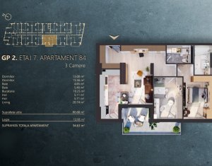 Apartament cu 3 camere 94.63 mp, bloc Smart Ready