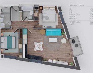 Vanzare apartament 3 camere, semifinisat, bloc nou, Dambul Rotund