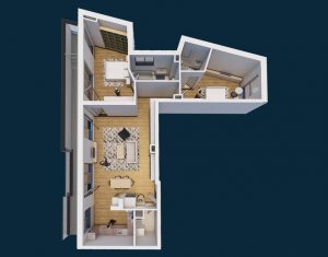 Apartament 3 camere, 100 mp, 3 bai, terasa 27 mp, 2 parcari, Centru