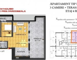 Vanzare apartament 3 camere, 81 mp si 2 terase de 50m, Floresti